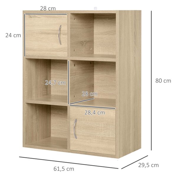 Biblioteca HOMCOM cu 3 Rafturi , 4 Compartimente si 2 Usi Basculante din Lemn Natural 61.5x29.5x80cm | Aosom Romania