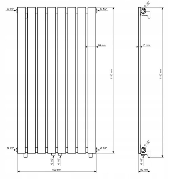 Gamma Vertical, radiator 600x1100 mm, 737 W, alb mat, GMA-VERT-11060-WH