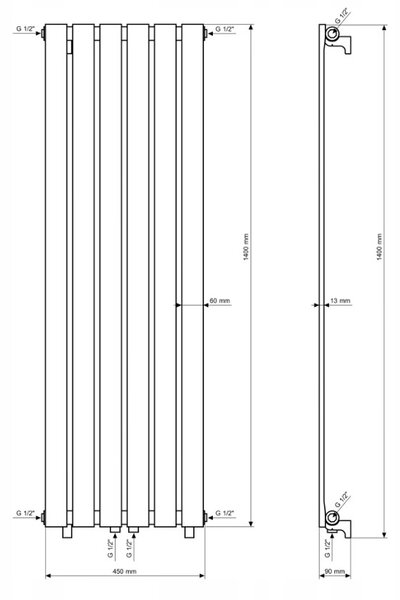 Gamma Vertical, radiator 450x1400 mm, 687 W, alb mat, GMA-VERT-14045-WH
