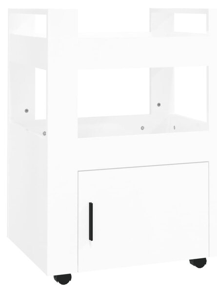 Cărucior de birou, alb extralucios, 60x45x80 cm, lemn prelucrat