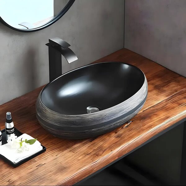 Lavoar Pe Blat Santa Fe 60x40cm, Negru Si Gri, Portelan