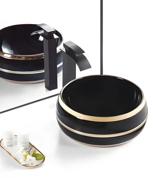 Lavoar Pe Blat Todos R41cm, Negru Si Auriu, Portelan