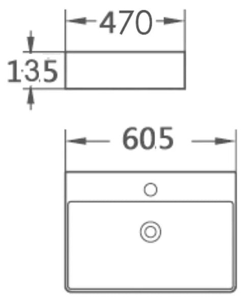 Lavoar Suspendat Sau Pe Blat Pert 60.5x47cm, Alb, Portelan