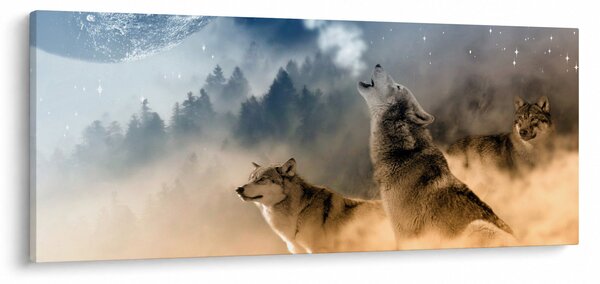 Tablou - lupii urlând la lună (120x50 cm)