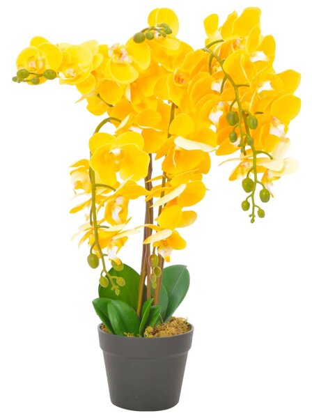 Plantă artificială orhidee cu ghiveci, galben, 60 cm