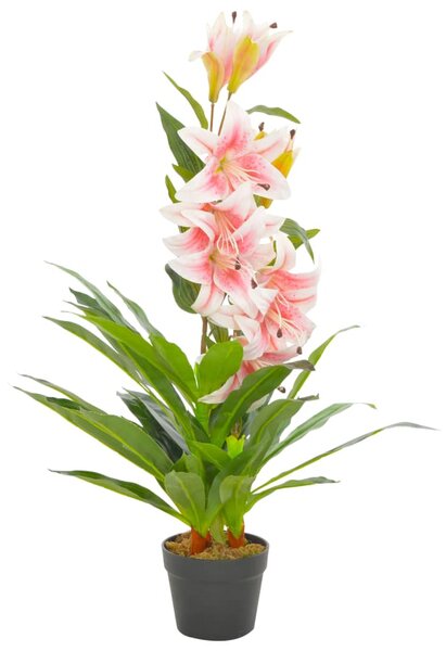 Plantă artificială crin cu ghiveci, roz, 90 cm