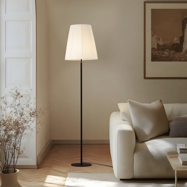 Lindby Lampadar Virelle, negru/alb, textil, înălțime 170 cm, Alb, Camera de zi / sufragerie, Țesătură / Textil, Modern