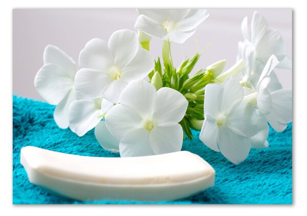 Fotografie imprimată pe sticlă Flori albe Spa