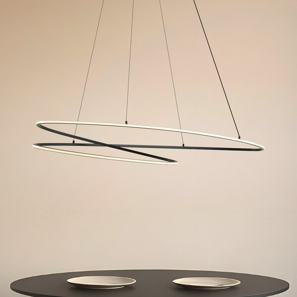 Lucande Lampă suspendată LED Gavril, 100 cm, negru, dimabil, reglabil, Negru, Camera de zi / sufragerie, Metal, Modern