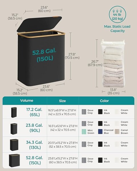 Cos de rufe Negru Songmics 60x38.5x70.5 cm
