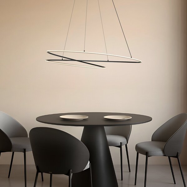 Lucande Lampă suspendată LED Gavril, 100 cm, negru, dimabil, reglabil, Negru, Camera de zi / sufragerie, Metal, Modern