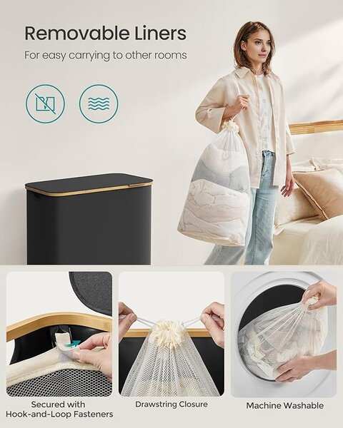 Cos de rufe Negru Songmics 60x38.5x70.5 cm