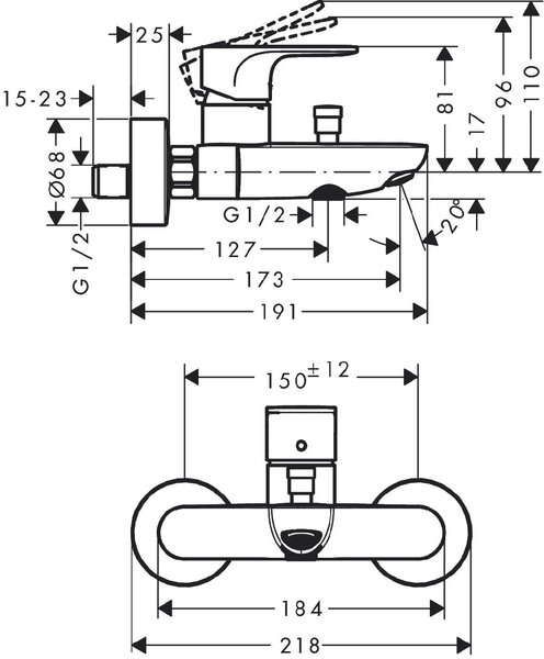 Hansgrohe Rebris S baterie cadă-duș perete negru 72443670