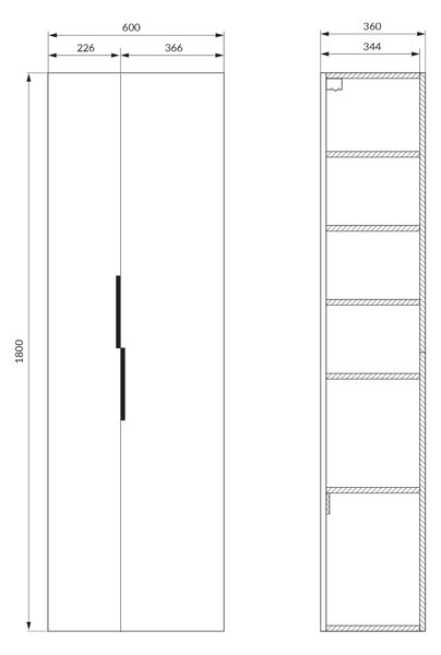 Cersanit City dulap 60x36x180 cm laterala pe perete stejar S584-117