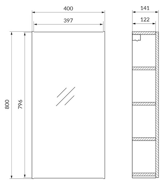 Cersanit City dulap 40x14.1x80 cm cu oglinda stejar S584-114