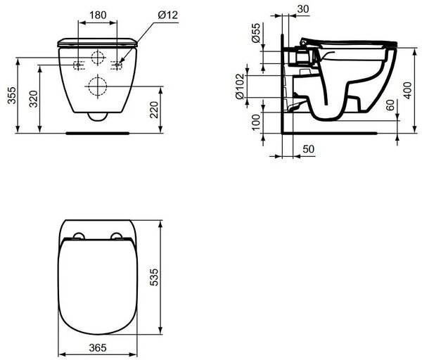 Ideal Standard Tesi vas wc agăţat fără margine alb T536001