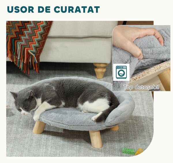 PawHut Canapea Înălțată pentru Câini și Pisici cu Spătar, 47x40x20 cm, Gri | Aosom Romania