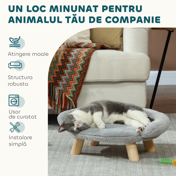PawHut Canapea Înălțată pentru Câini și Pisici cu Spătar, 47x40x20 cm, Gri | Aosom Romania