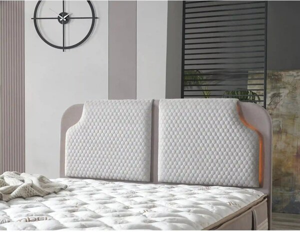 Pat AMBER 160x200, stofa catifelata grej - Wooly 70, cu somiera si spa