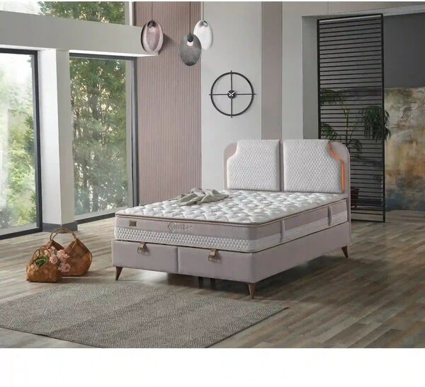 Pat AMBER 160x200, stofa catifelata grej - Wooly 70, cu somiera si spa