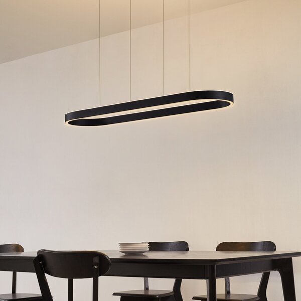 Lucande Lampă suspendată LED inteligentă Melinay, negru, CCT, Tuya, reglabil, Negru, Camera de zi / sufragerie, Aluminiu, Modern