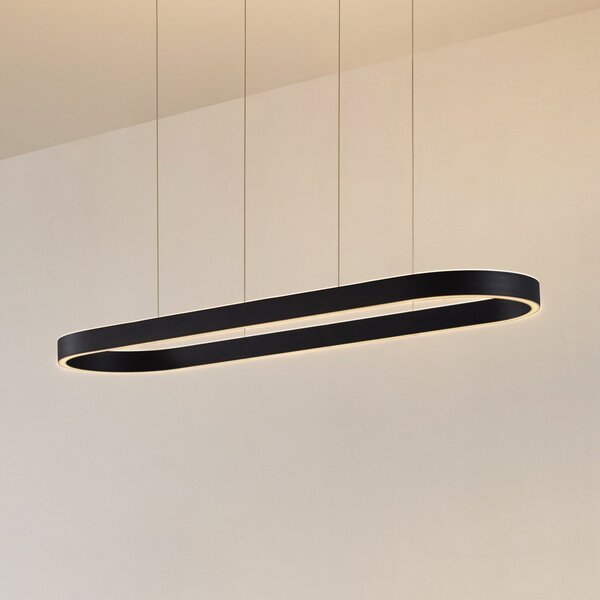Lucande Lampă suspendată LED inteligentă Melinay, negru, CCT, Tuya, reglabil, Negru, Camera de zi / sufragerie, Aluminiu, Modern