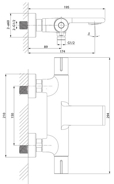 Cersanit Virgo baterie cadă-duș perete cu termostat auriu S951-868