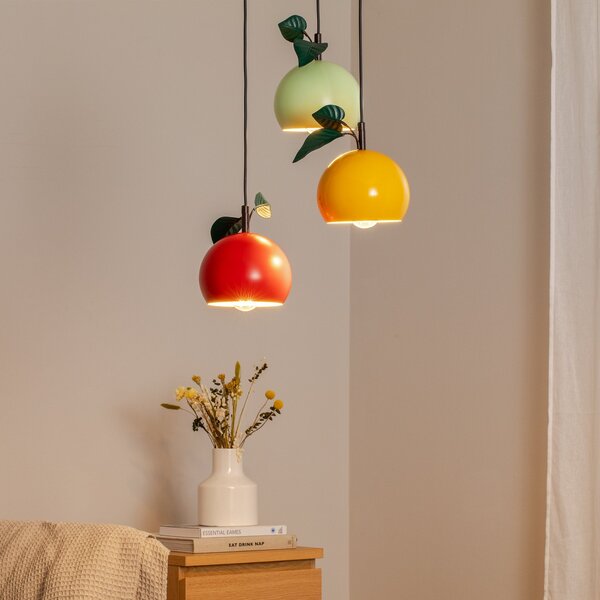 Luminex Lampă suspendată Apple mix, colorată, metal, Ø 42 cm, 3 becuri, E27, reglabil, Negru, Camera de zi / sufragerie, Metal