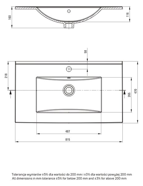 Deante Tubo lavoar 81.5x47 cm dreptunghiular mobilier alb luciu CTU_648M