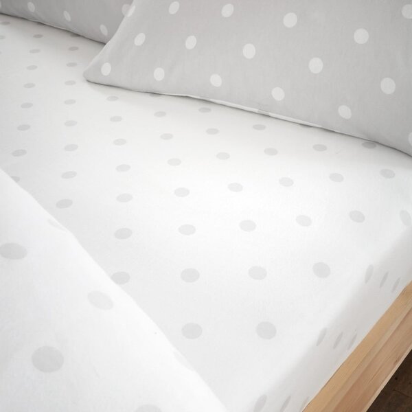 Cearceaf alb-gri din flanelă cu elastic 90x190 cm Polka Dot – Catherine Lansfield