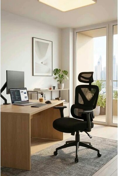 Scaun birou ASTRAL, negru, stofa clasica/plasa, 66x71x123-130 cm