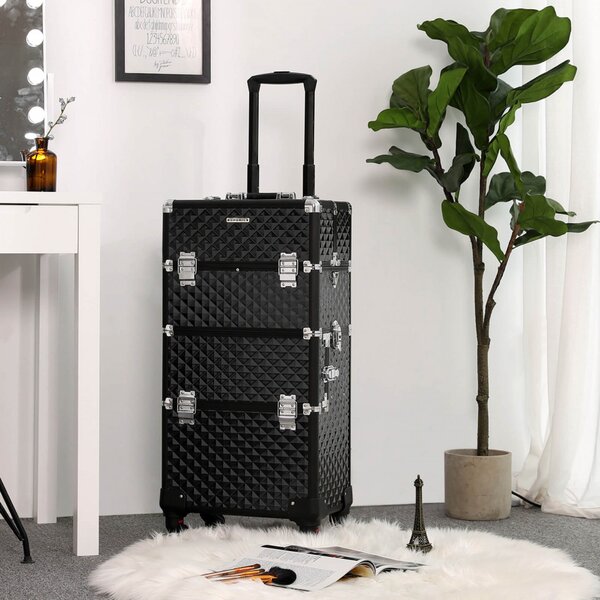 STN2 - Statie Makeup portabila, troler, organizator, portfard, geanta, valiza - Negru