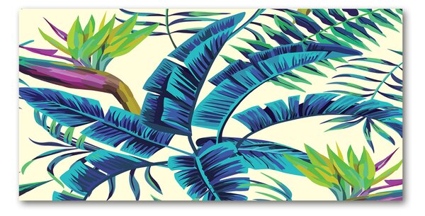 Tablou pe pe sticlă frunze tropicale
