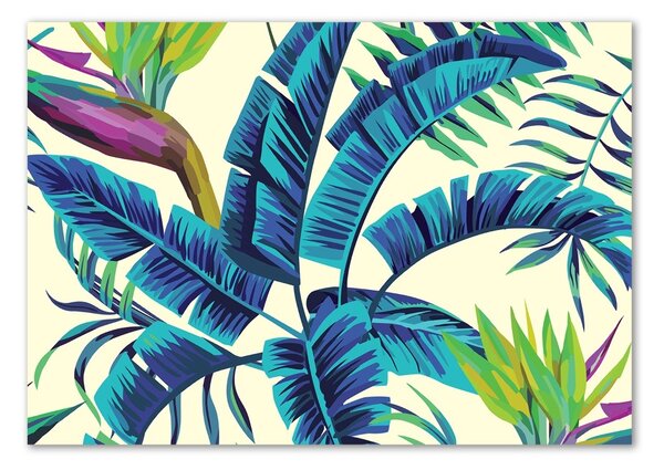 Tablou pe pe sticlă frunze tropicale