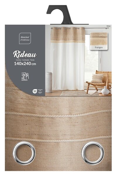 Draperie albă-maro din amestec de iută 140x240 cm Cirrus – douceur d'intérieur