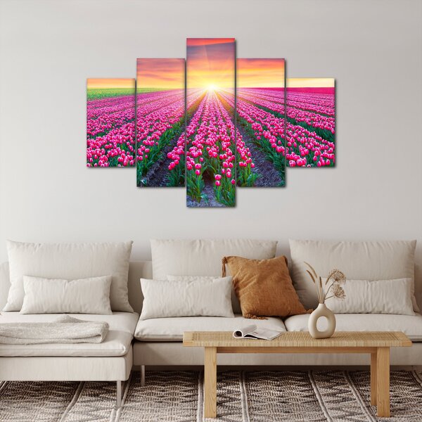 Tablou cu câmp de lalele cu soare (150x105 cm)