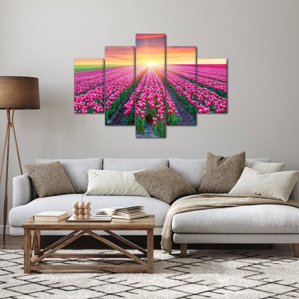 Tablou cu câmp de lalele cu soare (150x105 cm)