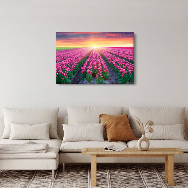 Tablou cu câmp de lalele cu soare (90x60 cm)
