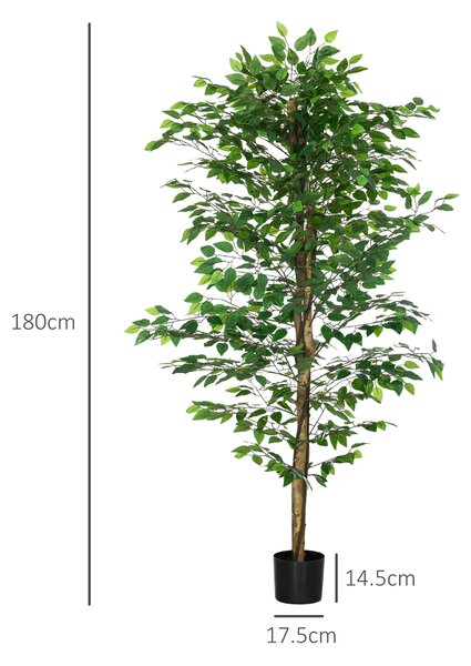 HOMCOM Plantă Artificială de Ficus cu 1260 Frunze, Plantă Artificială cu Ghiveci Inclus, Ø17,5x14,5 cm, Verde | Aosom Romania