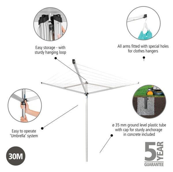 Uscător de rufe argintiu pentru grădină 30 m Essential – Brabantia