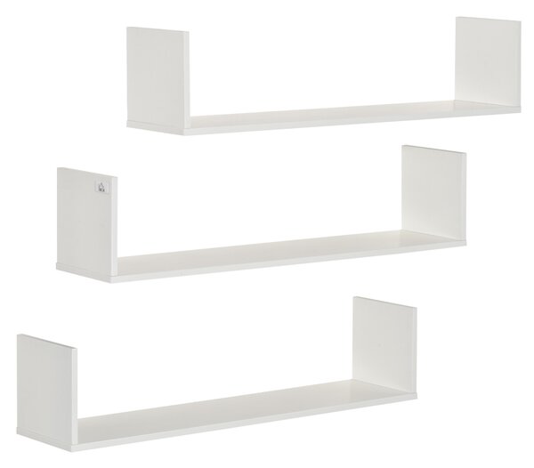 HOMCOM Set di 3 Rafturi de Perete pentru Obiecte, Rafturi de Perete din Lemn, 80x18x18 cm, Alb | Aosom Romania