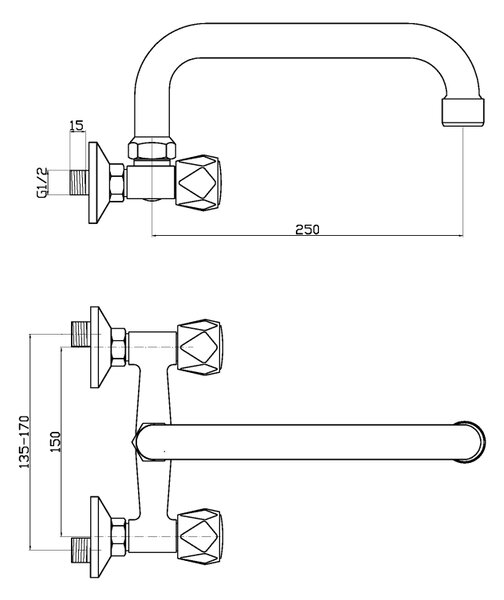 Invena Modena baterie bucătărie perete crom BC-15-F0S