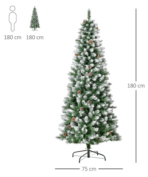 HOMCOM Brad de Crăciun Înzăpezit cu 630 Ramuri și 37 Conuri, Brad Artificial cu Bază Detașabilă, Ø75x180 cm, Verde | Aosom Romania