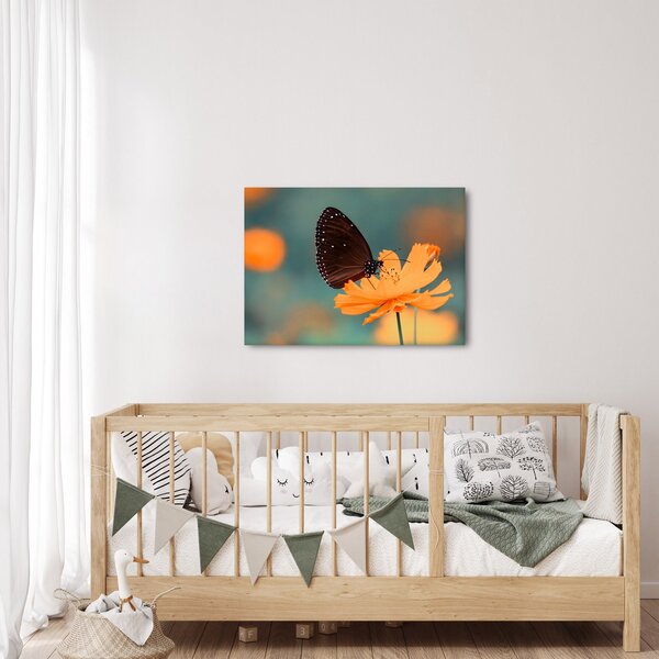 Tablou - fluture pe o floare portocalie (70x50 cm)