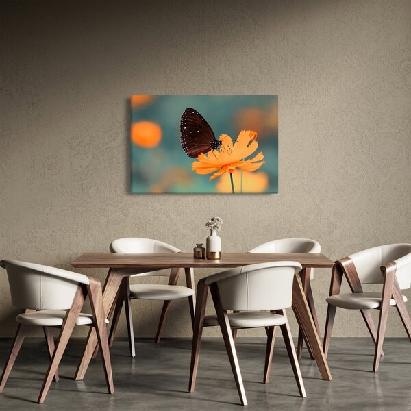 Tablou - fluture pe o floare portocalie (90x60 cm)