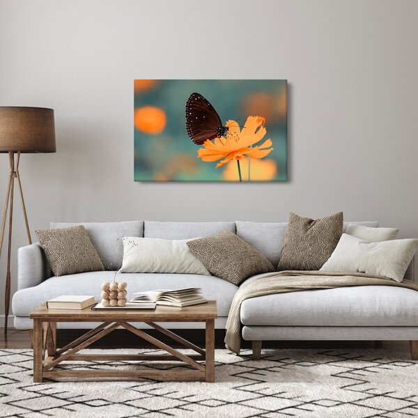 Tablou - fluture pe o floare portocalie (90x60 cm)