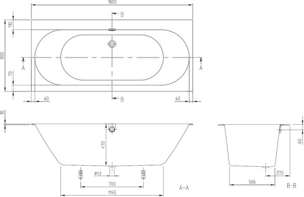 Villeroy & Boch Oberon cada dreptunghiulară 180x80 cm alb UBQ180OBR2DV-01