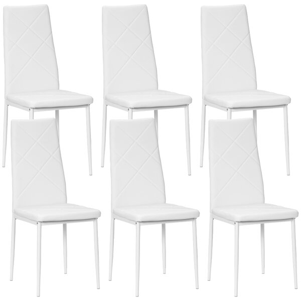 HOMCOM Set 6 Scaune de Sufragerie Tapițate cu Spătar Înalt, Tălpi Antiderapante și Picioare din Oțel, 41x50x97 cm, Alb | Aosom Romania