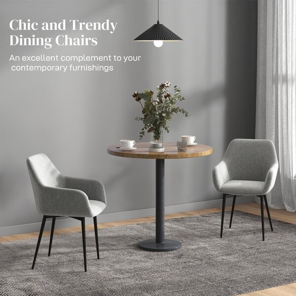 HOMCOM Set 2 Scaune de Dining Tapițate cu Brațe și Picioare din Oțel pentru Sufragerie, 54x57x80 cm, Gri Închis | Aosom Romania