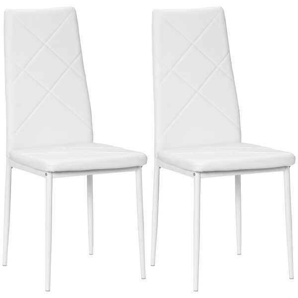 HOMCOM Set 2 Scaune de Sufragerie Tapițate cu Spătar Înalt, Picioare Antiderapante și Picioare din Oțel, 41x50x97 cm, Alb | Aosom Romania